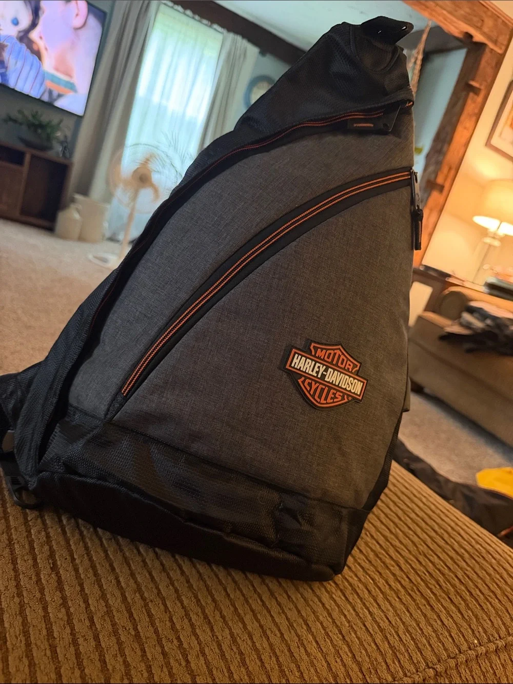 Harley-Davidson Gray Sling Backpack with Orange Trim